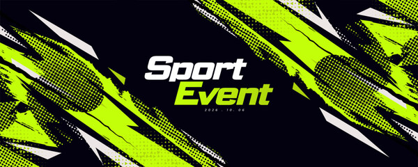 Energetic and Dynamic Sport Background with Green and White Brush Strokes in Grunge Style with Halftone Pattern. Poster or Banner Template Design for Sports Event or Video Game Promotion