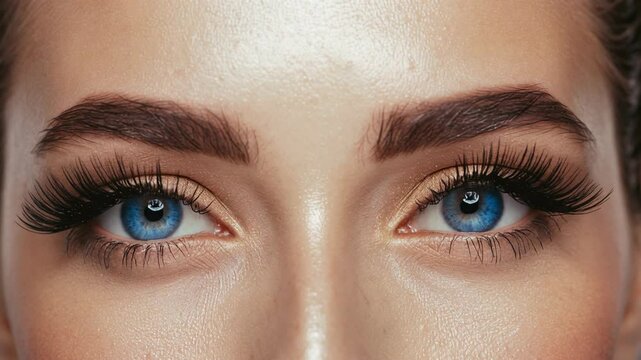 Stunning close-up of blue eyes with dramatic eyelashes showcasing beauty and elegance