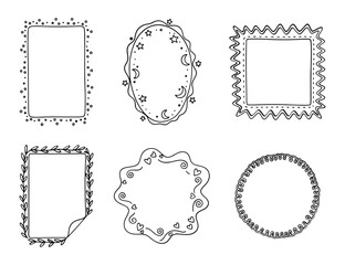 Hand drawn cute doodle frames and borders set for decorative design