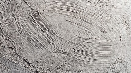 Grey cement plaster wall texture with visible hand-trowel marks and sweeping patterns, rough artistic finish, uneven surface, natural daylight shading, architectural detail