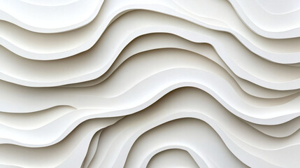 White background texture abstract wave layer, minimal 3d paper shape, soft curve pattern, modern design depth, creative fluid surface art for calm contemporary decor wall