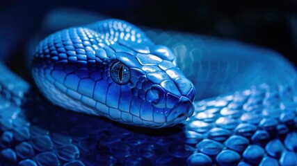 Blue snake with shiny scales in detailed close-up