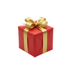 Obraz premium Red gift box with golden ribbon and bow