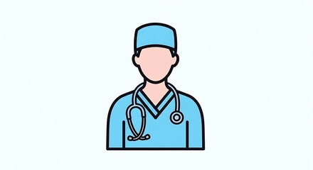 Fototapeta premium Medical professional in blue scrubs with stethoscope, healthcare worker.