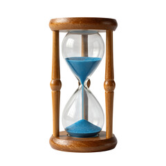 Wooden hourglass with blue sand isolated