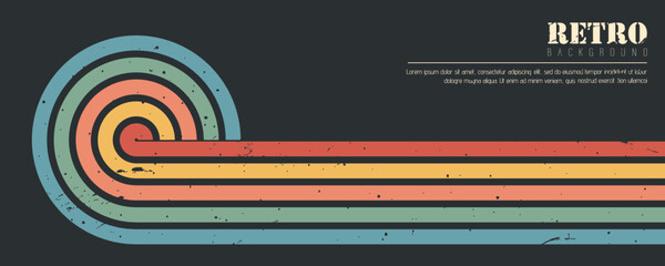 Stripe rainbow groovy. Vintage 70s style banner design. Funky lines and parallel stripes. Bold retro graphic. Vector illustration.