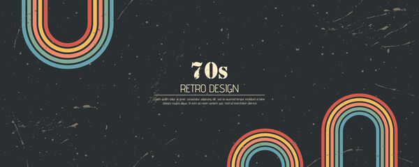 Stripe rainbow groovy. Modern beige backdrop with playful geometric shapes and arches. Retro or futuristic design. Vector illustration.