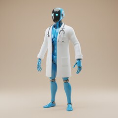 Robot Doctor Wearing White Lab Coat and Stethoscope Representing AI Healthcare