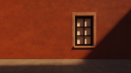 Minimalist architecture window shadow sunlight wall background texture exterior design Minimalist architecture window with strong shadow and warm sunlight across orange wall background texture