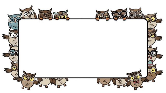 Cute Owl Border Frame With Various Expressions