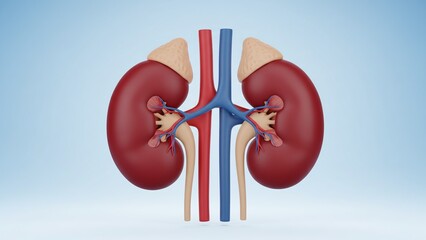 3D Human Kidneys Anatomy with Adrenal Glands, Aorta, Vena Cava, and Ureters - Medical Organ Diagram