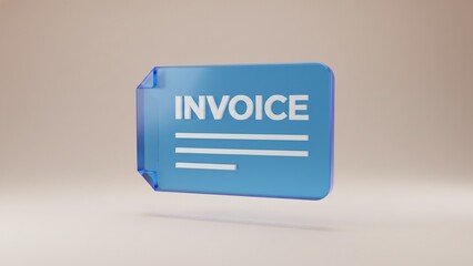 3D Rendered Blue Glass Invoice Icon for Business and Finance