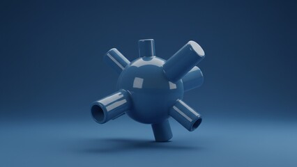 3D rendered abstract blue geometric object with radiating cylinders