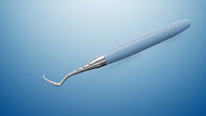 Professional Dental Explorer Instrument with Blue Handle on a Gradient Blue Background