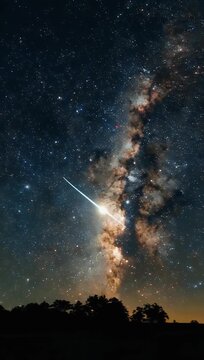 breathtaking astrophotography style 4K celestial visual capturing comet C/2026 A3 Tsuchinshan ATLAS glowing brightly beneath Milky Way photographed from Nor rn Hemisphere in October 2026 with dense