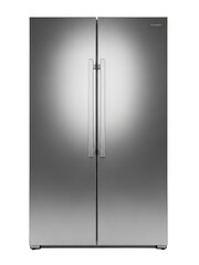 Gray double door refrigerator isolated on transparent background