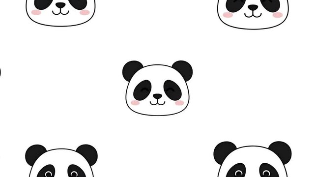 Cute Panda Face Pattern Animation Loop White Background Kawaii Style