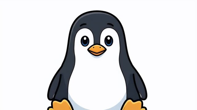 Cute Penguin Animation with Blue Eyes and Orange Feet on White Background