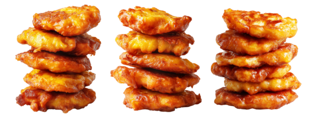 Set of Deep-fried banana fritters either sweet or savory, isolated on white background. Concept of Papua New Guinea cuisine