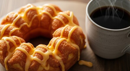 濃厚チーズソースのオールドファッションドーナツとコーヒーのセット