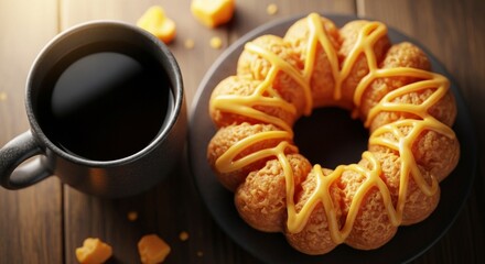 濃厚チーズソースのオールドファッションドーナツとコーヒーのセット