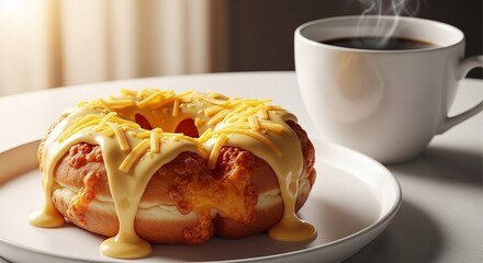 濃厚チーズソースのオールドファッションドーナツとコーヒーのセット