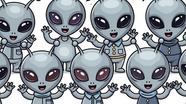 Cute Pixel Aliens Waving Friendly Hello White Background Simple Animation