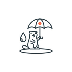 Groundhog day shadow line art bold outline groundhog beside blank signpost vector illustration