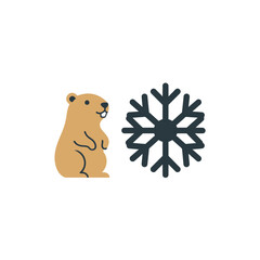 Groundhog day shadow icon with groundhog standing upright beside its shadow vector illustration