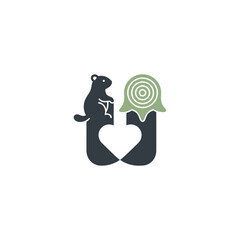 Groundhog day shadow icon with groundhog stepping onto flat stepping stone vector illustration