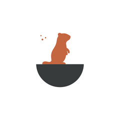 Groundhog day shadow icon with groundhog stepping out onto curved path vector illustration