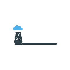 Groundhog day shadow icon with groundhog sitting calmly with flower sprout vector illustration