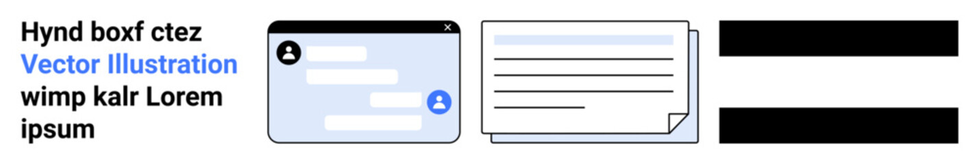 Obraz premium Online messaging, document sharing, digital communication, information processing, virtual interaction, workflow automation. Interface with chat and document icons. Online messaging and document