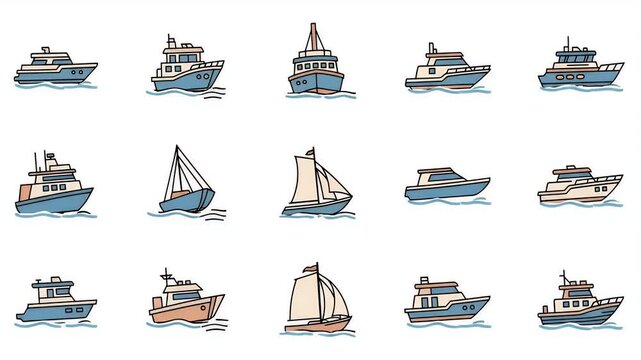 Cute Pixel Art Boats Collection on White Background