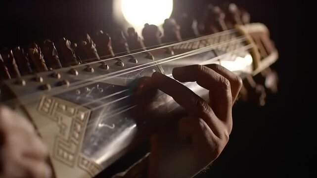 Playing Sarod CloseUp with Light.