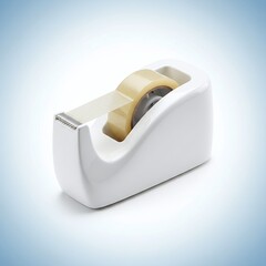 White Tape Dispenser with Clear Adhesive Tape on Light Blue Gradient Background