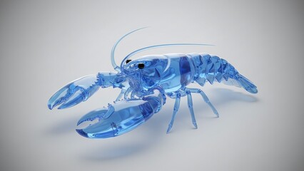 Blue Transparent Glass Lobster 3D Rendered Image on a Clean White Background