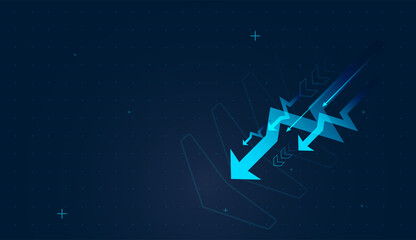 A moving down of Stacked Dynamic arrows on blue, chevrons along the path highlight continuous downward momentum. vector illustration