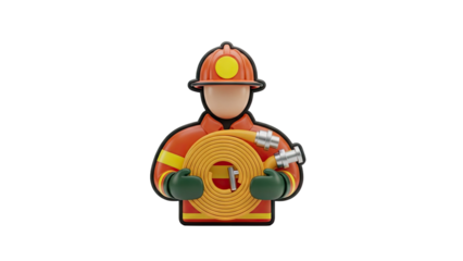 3D Firefighter Icon Holding a Rolled Fire Hose on transparent background