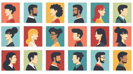 Diverse Group of People Profile Portraits Flat Design. © Dolar