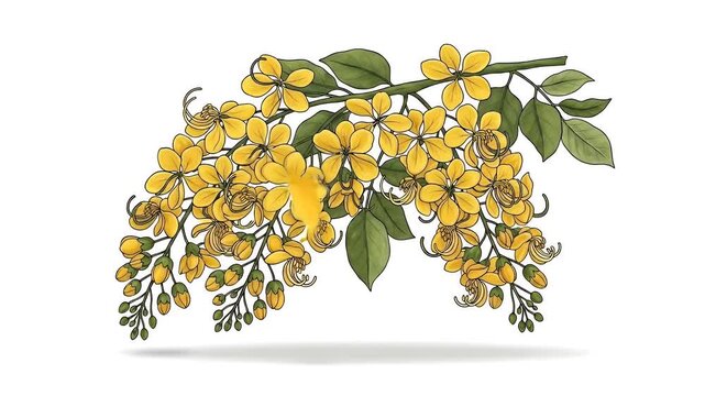 Golden Shower Tree Yellow Flowers Branch Green Leaves Nature Macro Background Footage