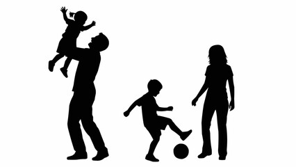 Obraz premium Silhouette of a family playing together outdoors on a white background.