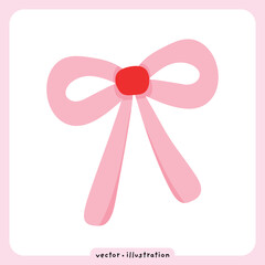 Cute Kawaii Pink Ribbon Bow with Red Center, Decorative Girly Accent for Gift Wrapping, 2026 Chinese Zodiac and Party Celebration Illustration