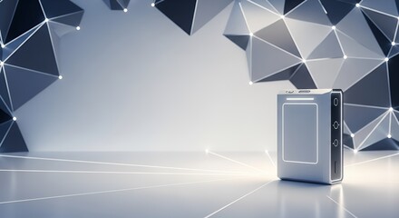 Futuristic Data Server Connecting to an Abstract Global Digital Network.