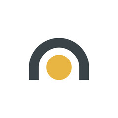 Sunrise art minimal filled bridge with arch silhouette vector illustration