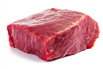 Obraz premium Raw beef meat with marbling and fat on white background, fresh and juicy cut ready for cooking or grilling