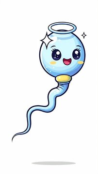 Cute Sperm Character With Halo and Sparkles Animation