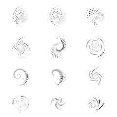 Abstract Dotted Spiral and Radial Halftone Design Elements with Dynamic Motion Patterns