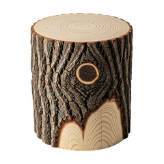 A realistic wooden log stump with detailed bark texture and a central knot on transparent
