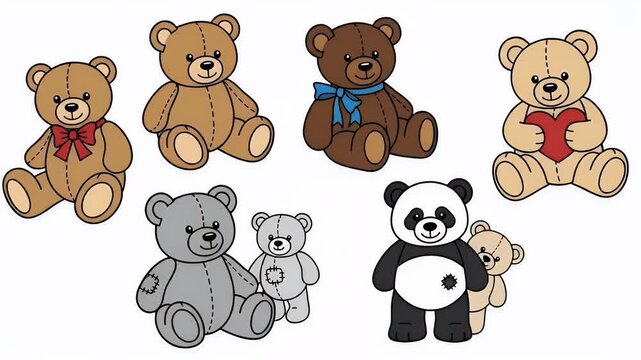 Cute Teddy Bears and Panda Illustration Collection
